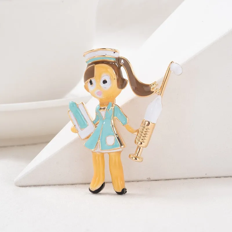 Cute Enamel Nurse Shape Pins Women Brooch