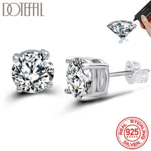 DOTEFFIL 2 Carat 8.0mm D Color Moissanite Stud Earrings For Women Top Quality 100% 925 Sterling Silver Sparkling Wedding Jewelry