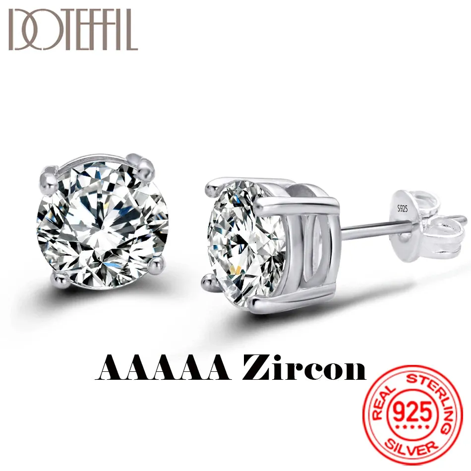 DOTEFFIL 2 Carat 8.0mm D Color Moissanite Stud Earrings For Women Top Quality 100% 925 Sterling Silver Sparkling Wedding Jewelry