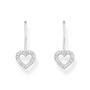 Earrings heart-shaped with white zirconia - silver