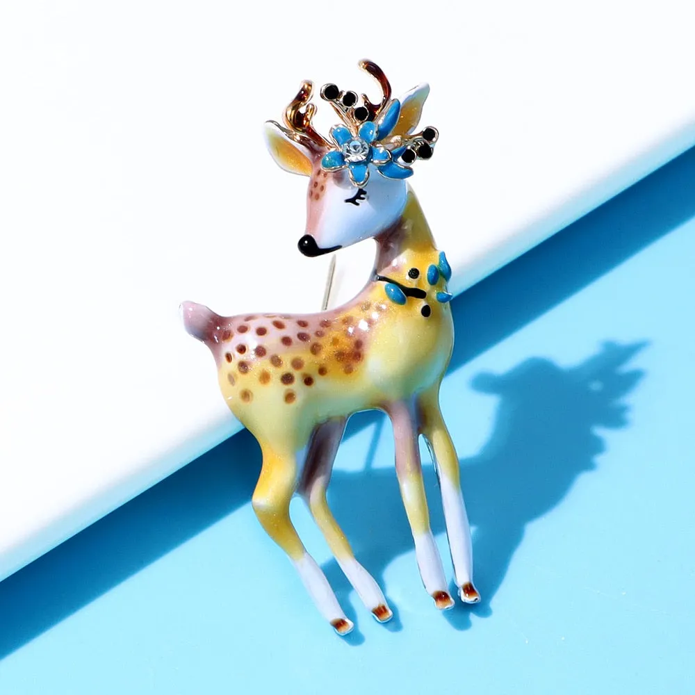 Enamel Cute Deer Brooches For Women Fashion Animal Pin Party Spring Jewelry