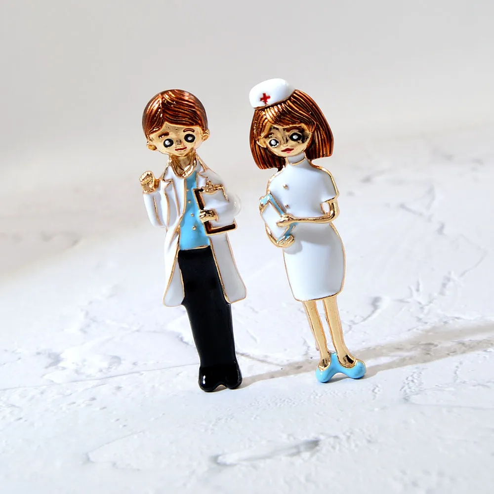 Enamel Doctor Boy And Girl Brooches Medical Pin Beautiful Nurse Festival Jewelry