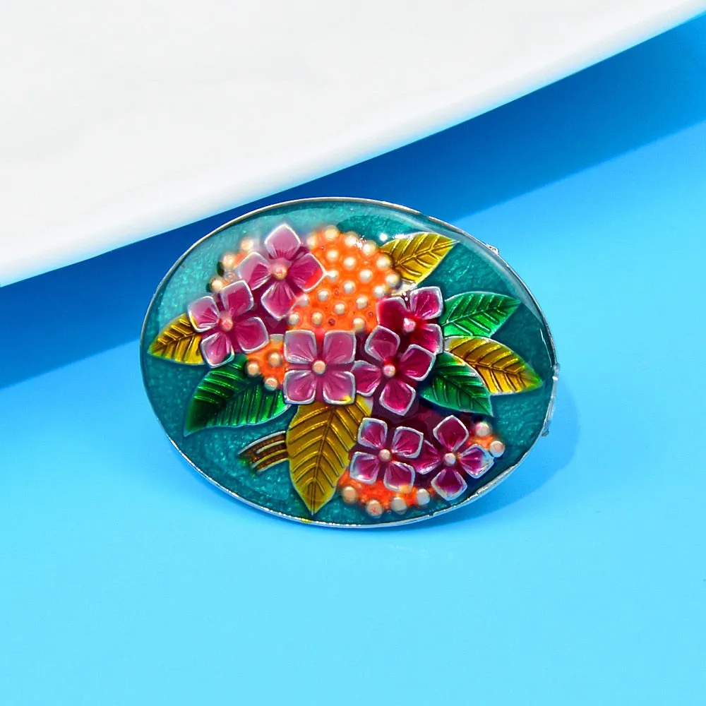 enamel flower oval shape brooches for women