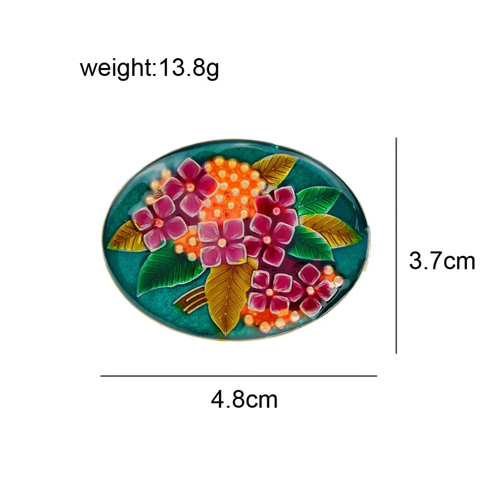 enamel flower oval shape brooches for women