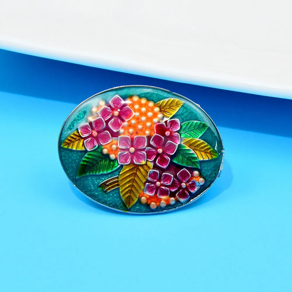 enamel flower oval shape brooches for women