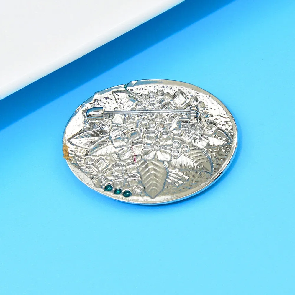 enamel flower oval shape brooches for women