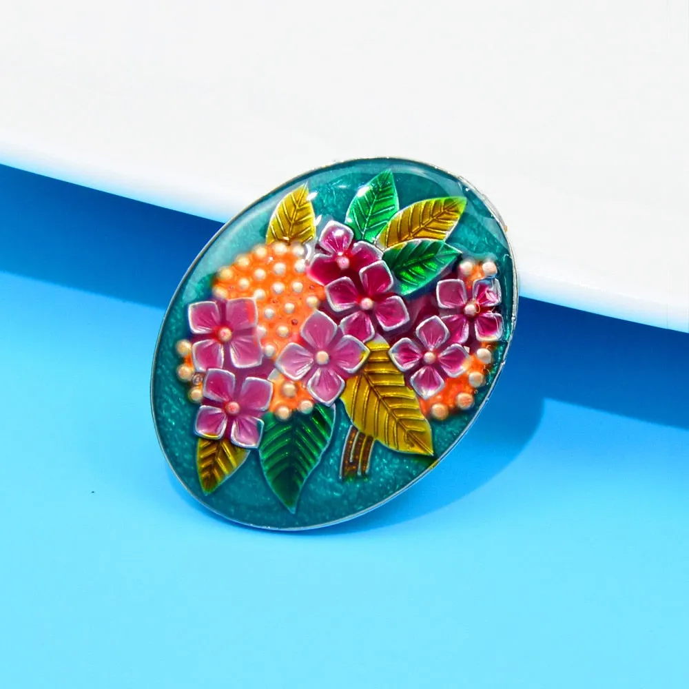 enamel flower oval shape brooches for women