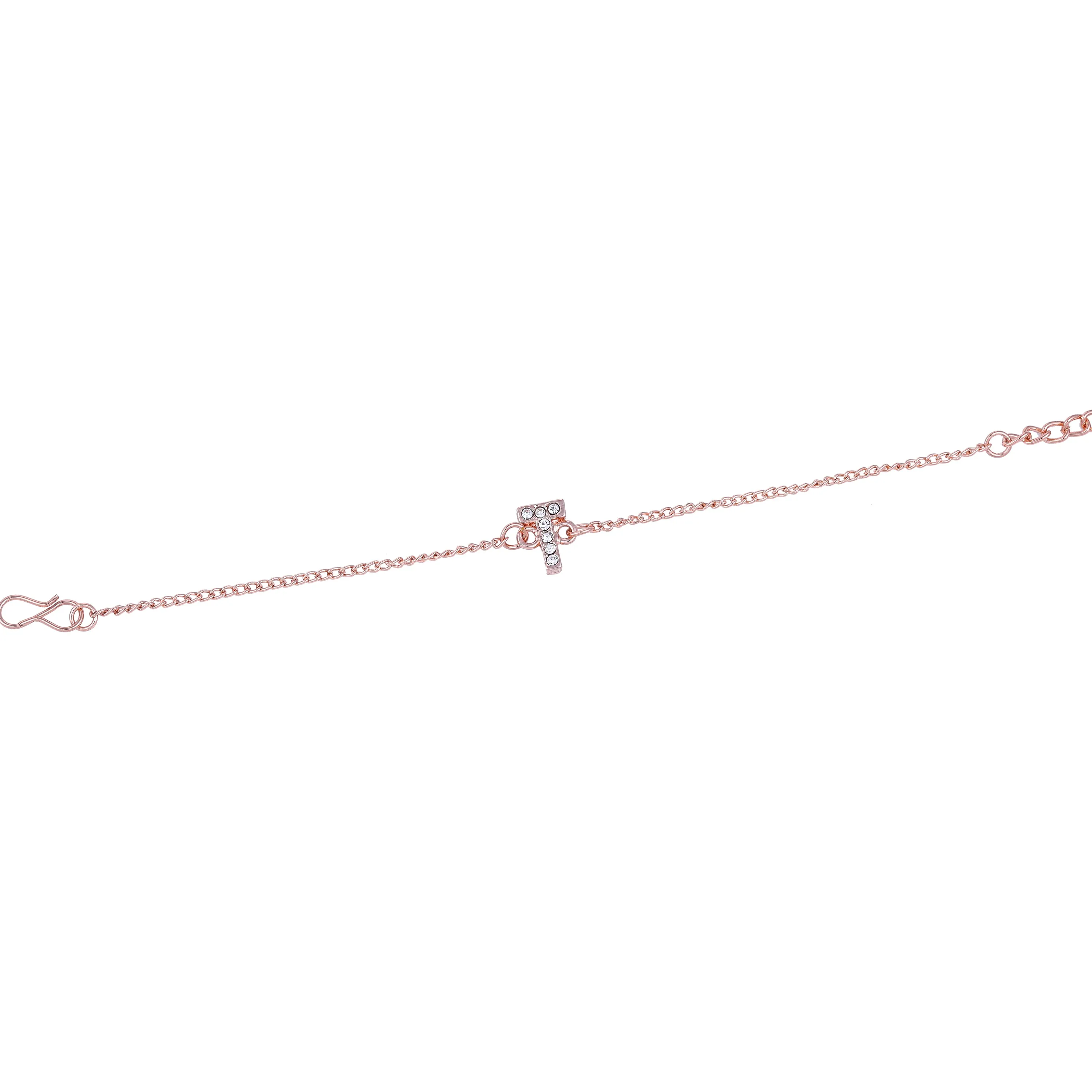 Estele Rose Gold Plated Captivating Medium 'T' Letter Bracelet with Crystals for Women