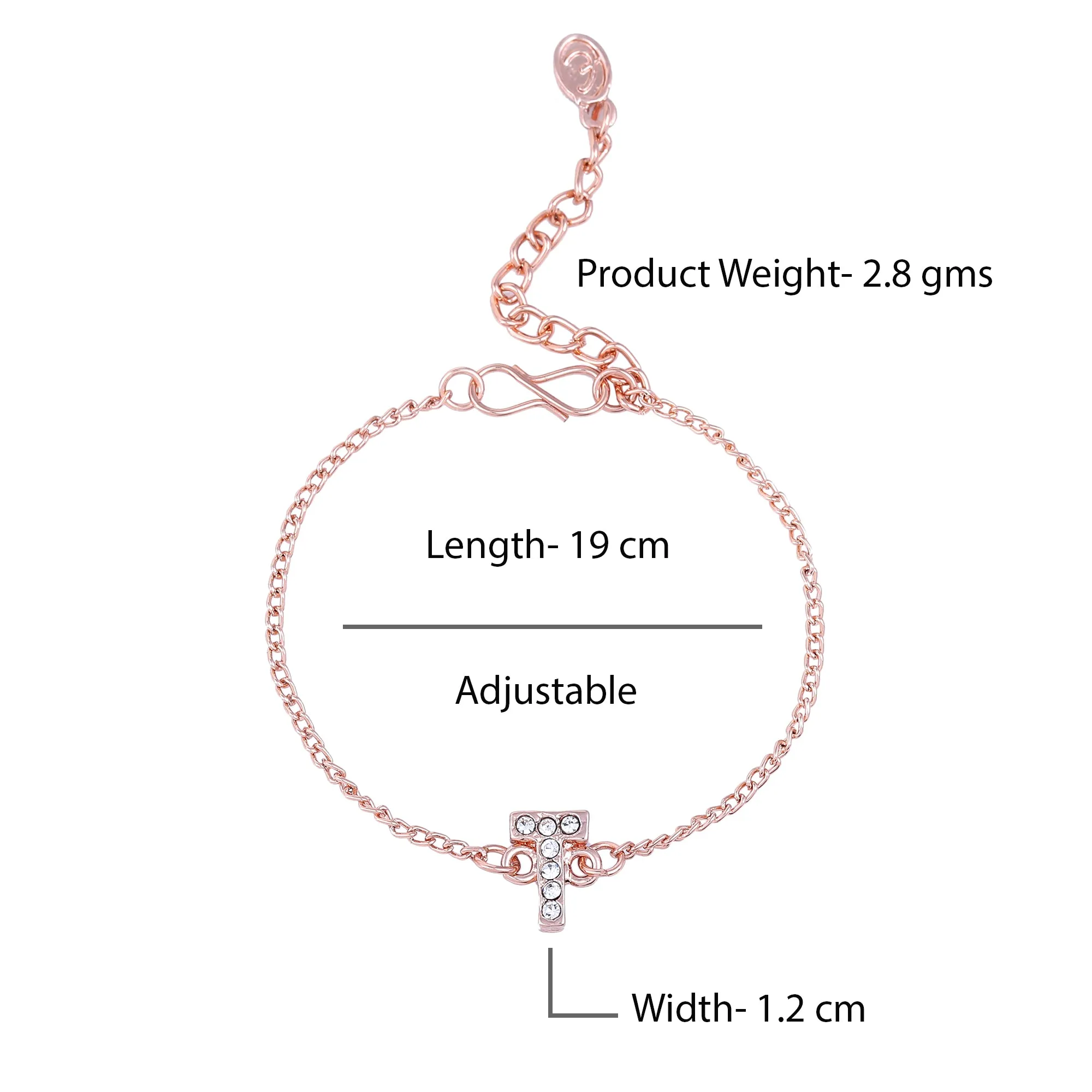 Estele Rose Gold Plated Captivating Medium 'T' Letter Bracelet with Crystals for Women