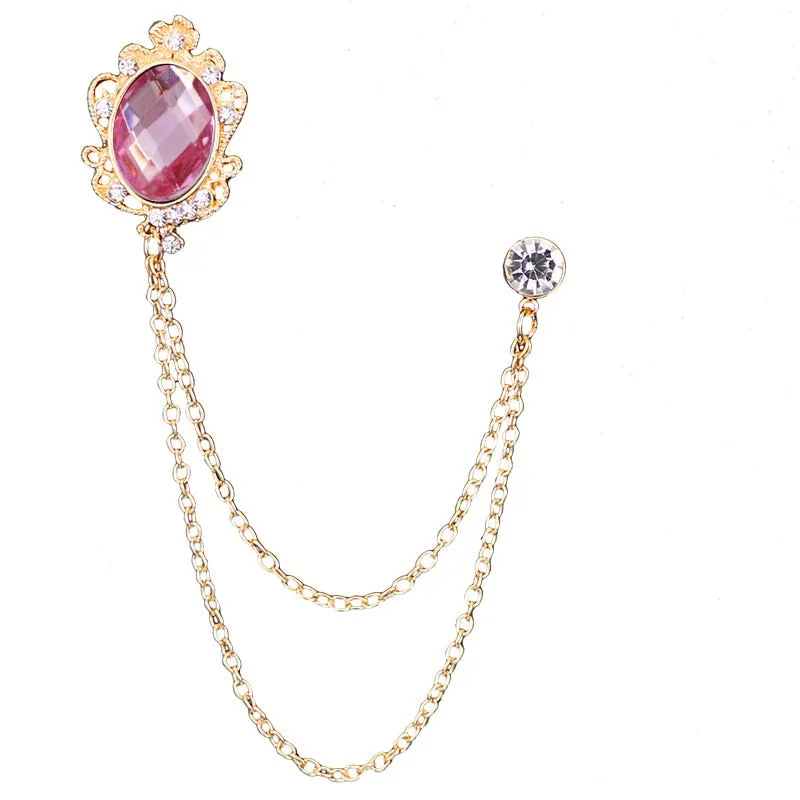 Fashion New Crystal Tassel Chain Brooches Personality Suit Badge Dress Corsage Brooch