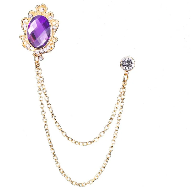 Fashion New Crystal Tassel Chain Brooches Personality Suit Badge Dress Corsage Brooch
