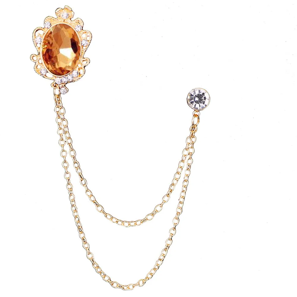 Fashion New Crystal Tassel Chain Brooches Personality Suit Badge Dress Corsage Brooch