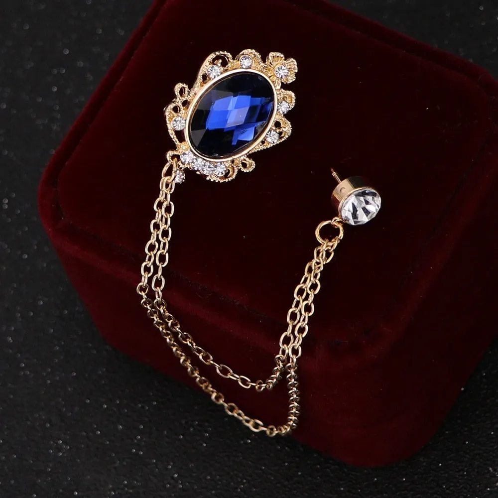 Fashion New Crystal Tassel Chain Brooches Personality Suit Badge Dress Corsage Brooch
