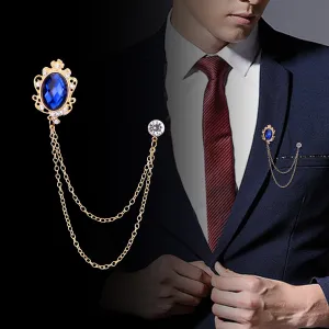 Fashion New Crystal Tassel Chain Brooches Personality Suit Badge Dress Corsage Brooch