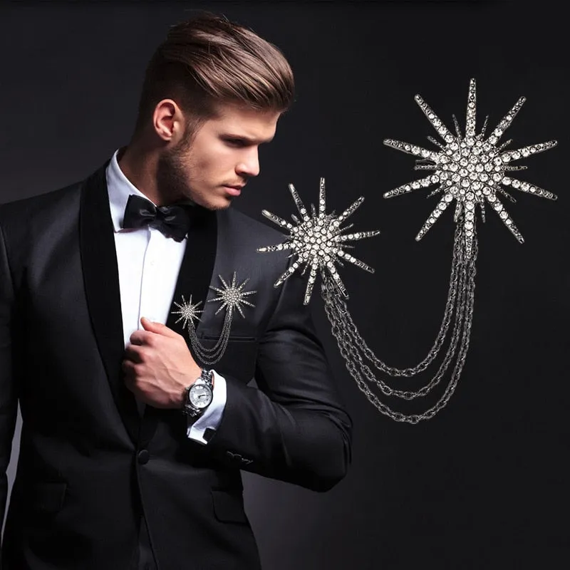 Fashion New Retro Metal Brooch Tassel Chain Men