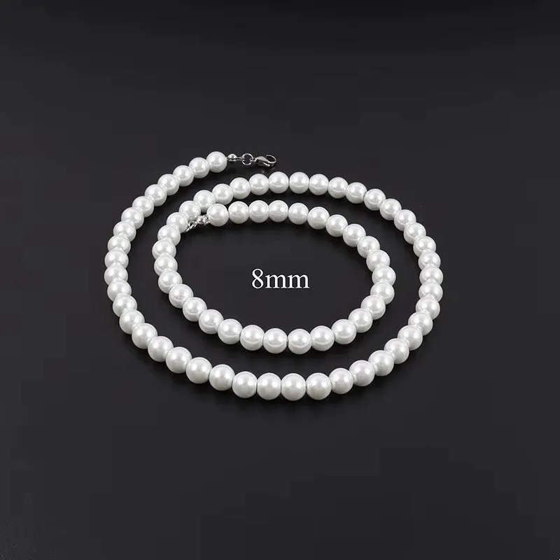 Firangi Yarn Minimalist Fashion Simple Imitation Pearl Necklace Men -8 mm
