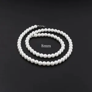 Firangi Yarn Minimalist Fashion Simple Imitation Pearl Necklace Men -8 mm