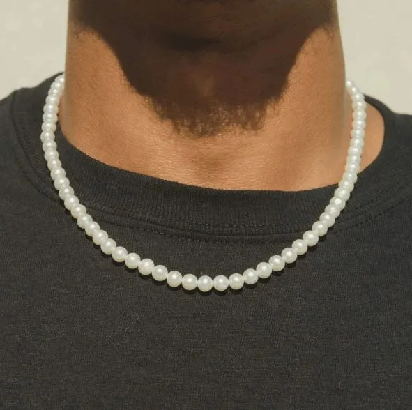 Firangi Yarn Minimalist Fashion Simple Imitation Pearl Necklace Men -8 mm