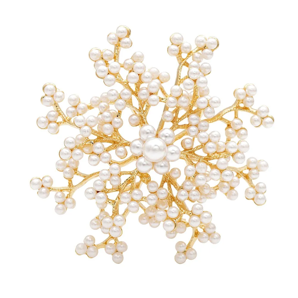 Full Pearl Flower Snowflake Brooches For Women Fashion Wedding Bouquet Dress Pin Gift