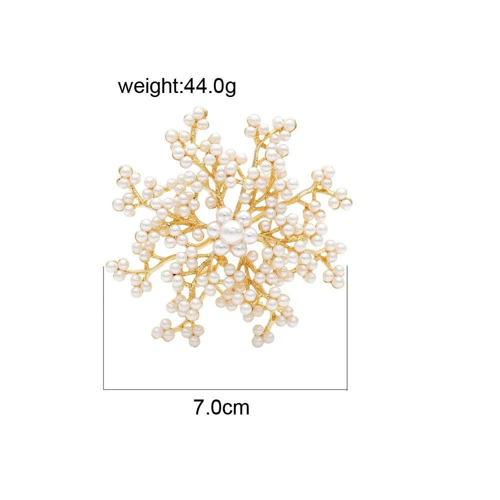 Full Pearl Flower Snowflake Brooches For Women Fashion Wedding Bouquet Dress Pin Gift