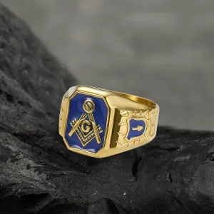 Gold Plated Freemason Stainless Steel Masonic Ring
