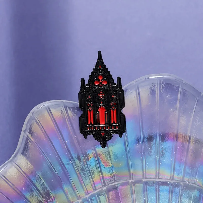 Gothic Mysterious Church Brooch – Enamel Pins with Retro Architecture & Lantern – Unique Jewelry Gift Pin