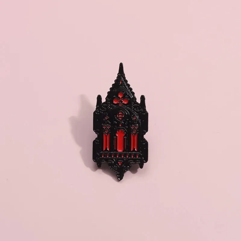 Gothic Mysterious Church Brooch – Enamel Pins with Retro Architecture & Lantern – Unique Jewelry Gift Pin