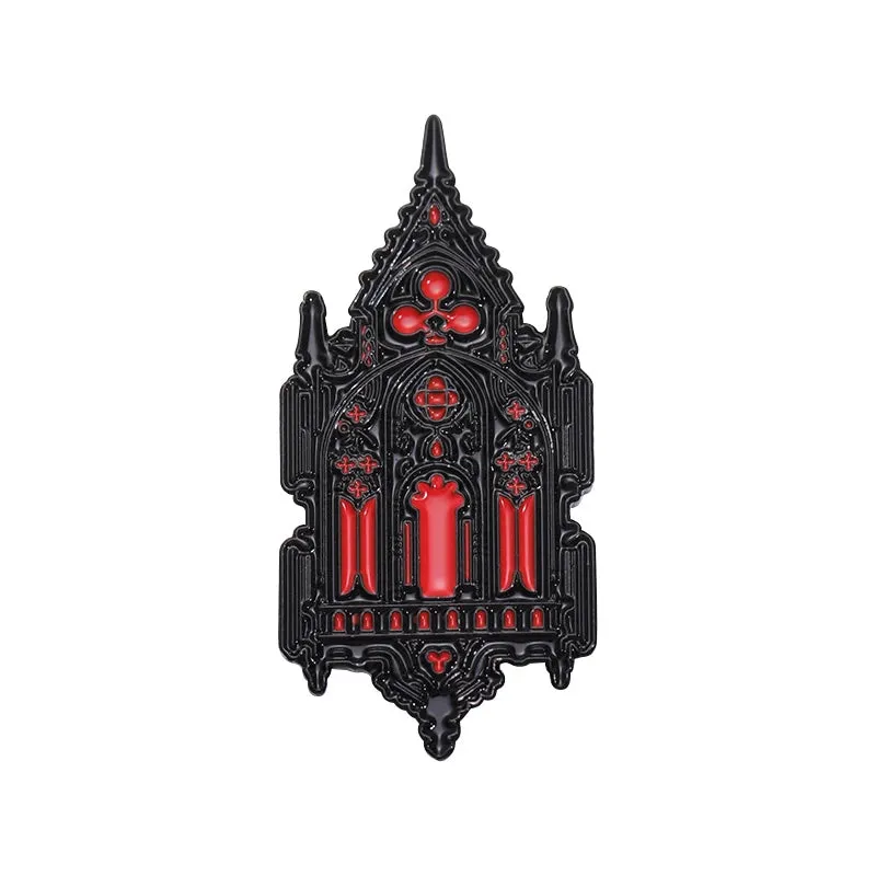 Gothic Mysterious Church Brooch – Enamel Pins with Retro Architecture & Lantern – Unique Jewelry Gift Pin