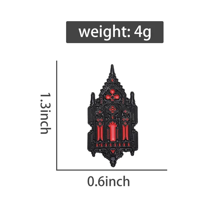 Gothic Mysterious Church Brooch – Enamel Pins with Retro Architecture & Lantern – Unique Jewelry Gift Pin