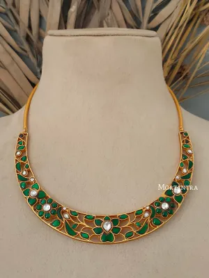 Green Color Gold Plated Temple Necklace - TMPNK11GR