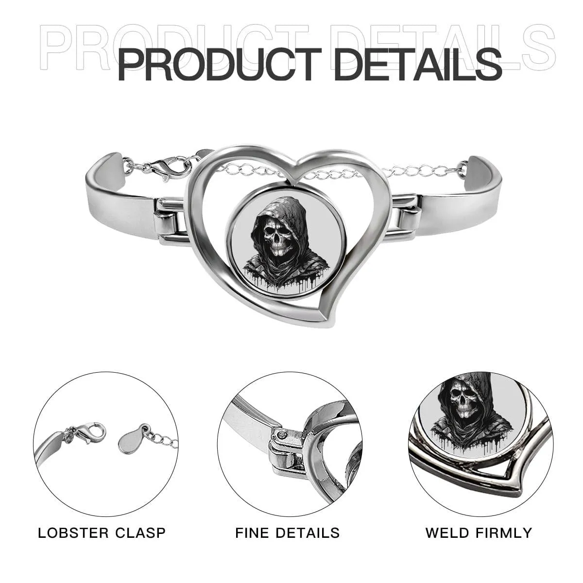 Grim Reaper Heart Shaped Round Bracelet