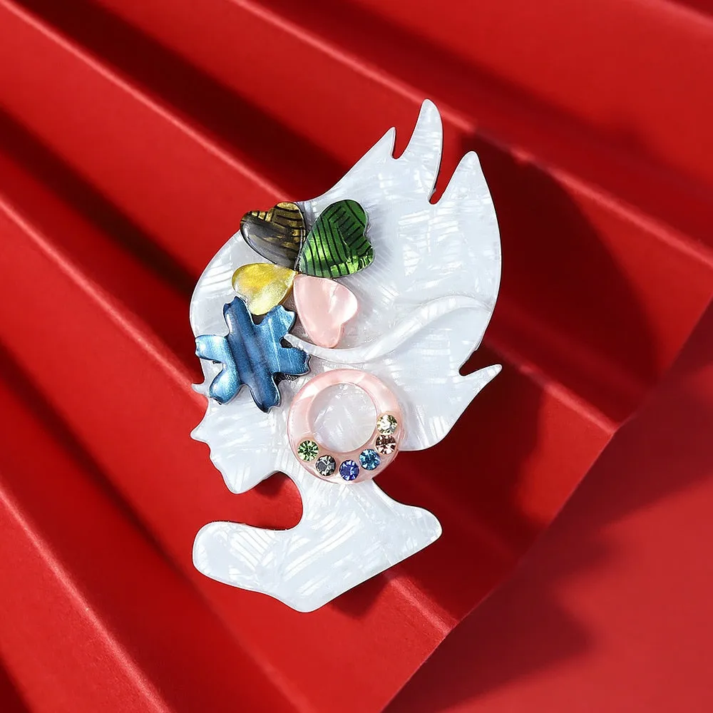 Handmade Fashion Acrylic Beautiful Lady Brooches For Women