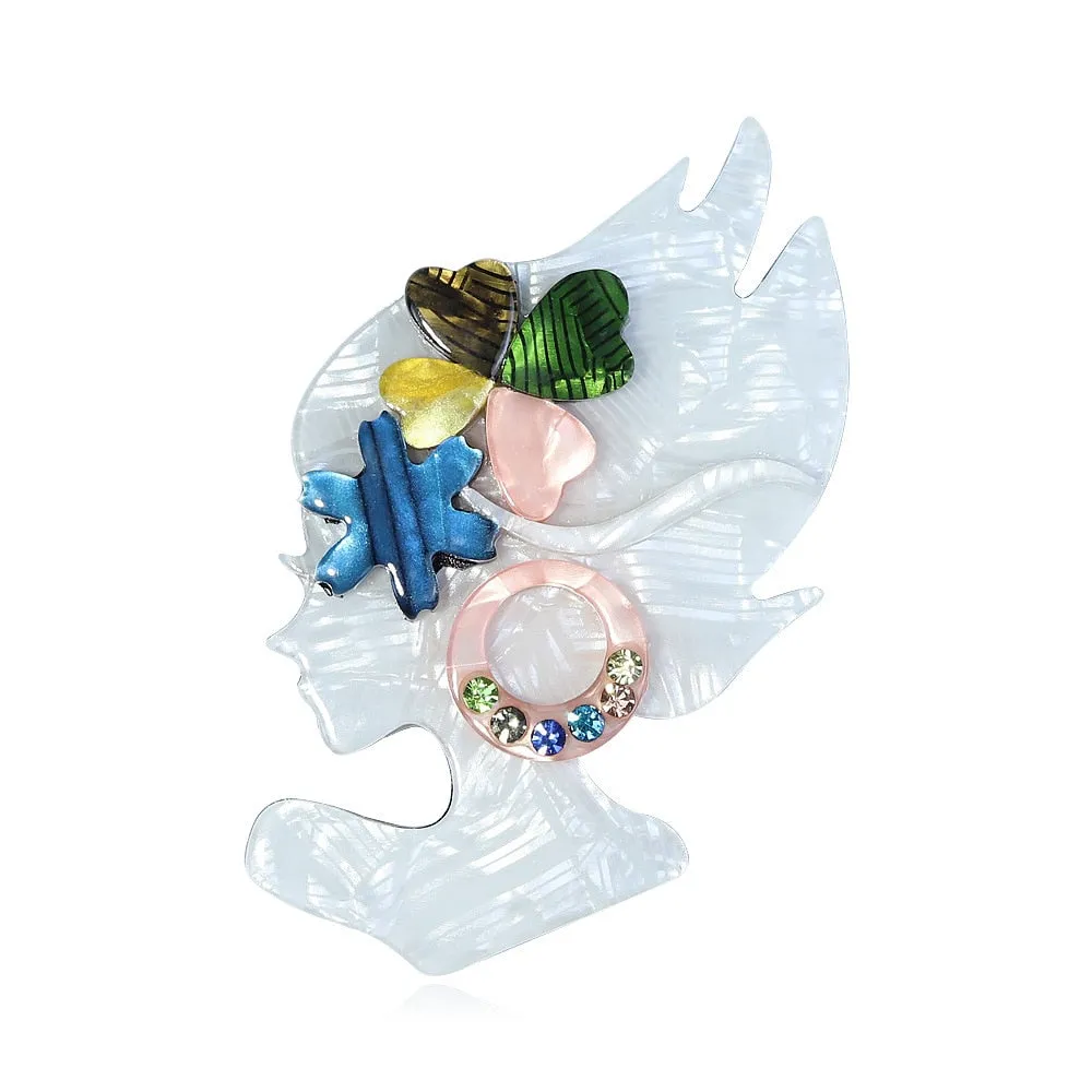 Handmade Fashion Acrylic Beautiful Lady Brooches For Women
