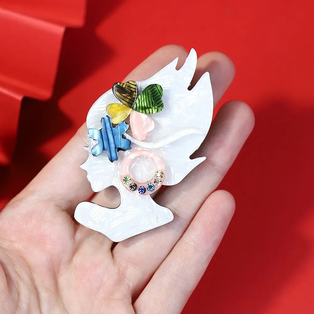 Handmade Fashion Acrylic Beautiful Lady Brooches For Women