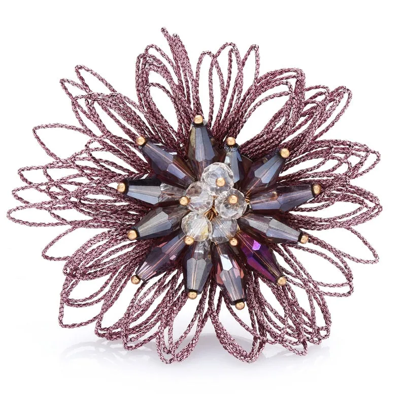Handmade String Crystal Flower Brooches For Women Lady 3-color Flower Party Office Brooch