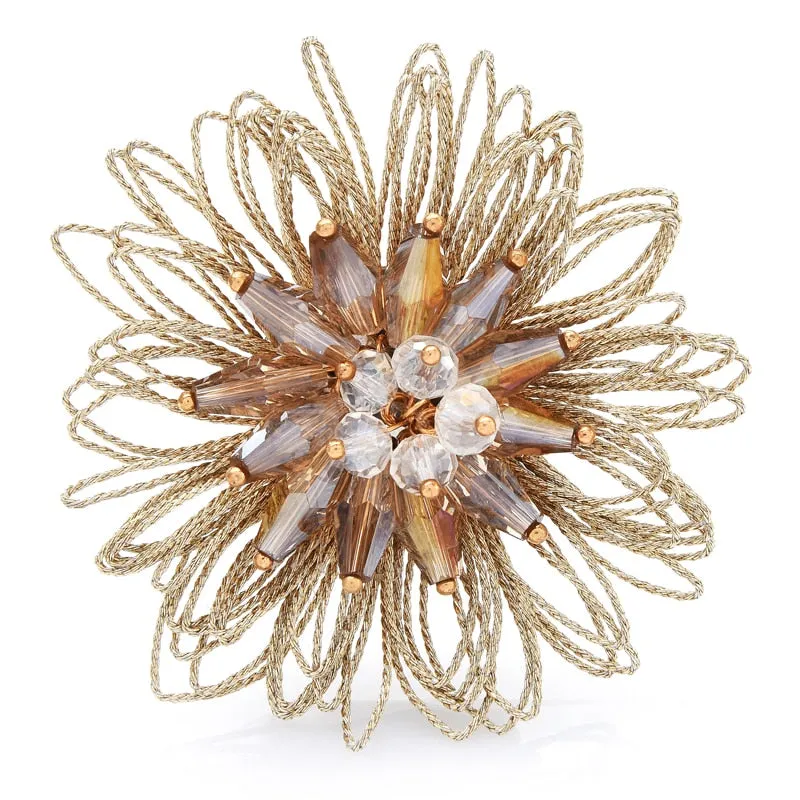 Handmade String Crystal Flower Brooches For Women Lady 3-color Flower Party Office Brooch