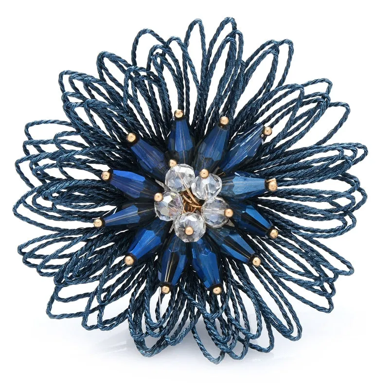 Handmade String Crystal Flower Brooches For Women Lady 3-color Flower Party Office Brooch