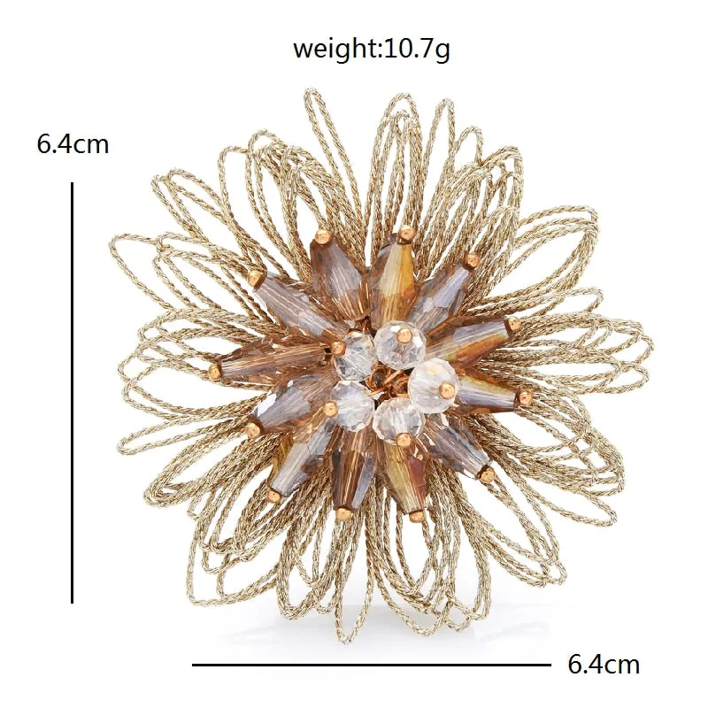 Handmade String Crystal Flower Brooches For Women Lady 3-color Flower Party Office Brooch