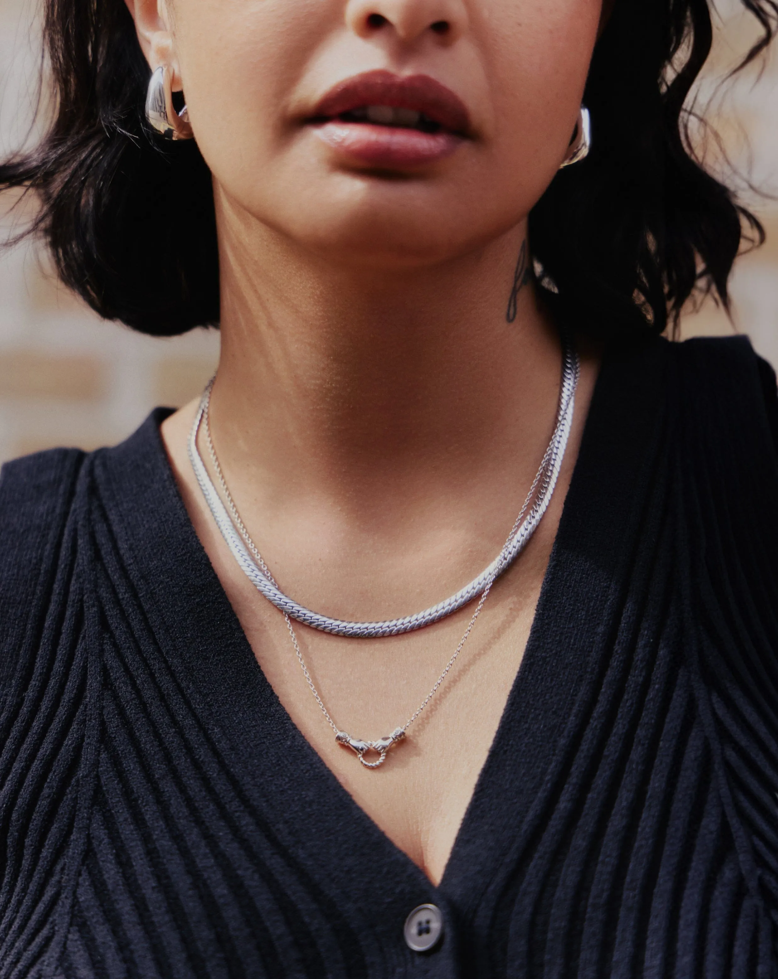 Harris Reed In Good Hands Mini Pendant Slider Necklace | Silver Plated/Cubic Zirconia & Black Onyx