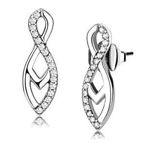 High polished (no plating) Stainless Steel Earrings with AAA Grade CZ in Clear for Women Clear Stone Color Style DA176