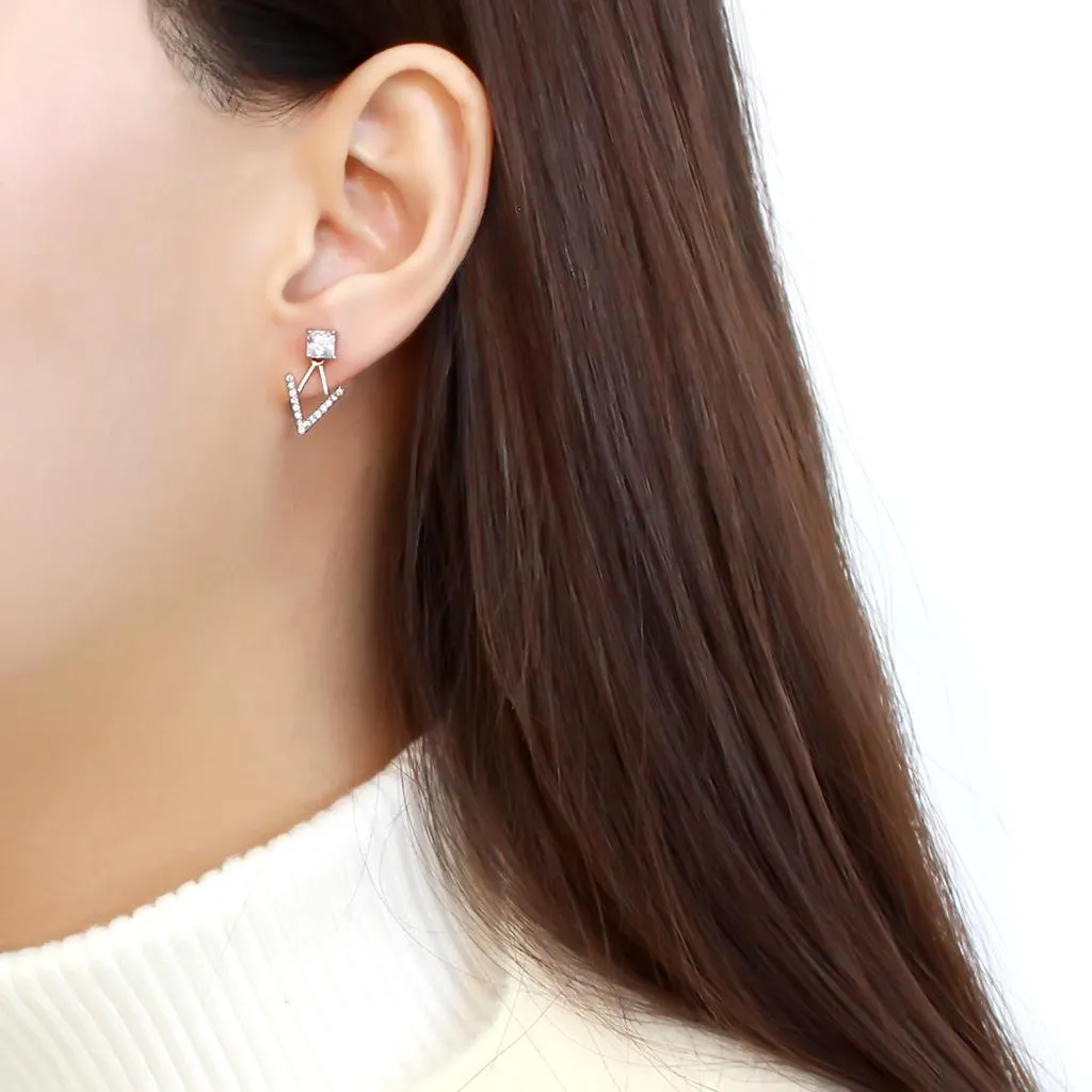 High polished (no plating) Stainless Steel Earrings with AAA Grade CZ in Clear for Women Clear Stone Color Style DA292