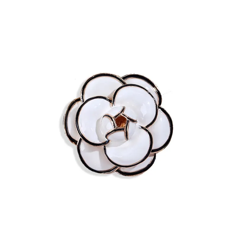 High Quality Luxury Camellia Brooch Big Brand Black White Rose Woman Brooches