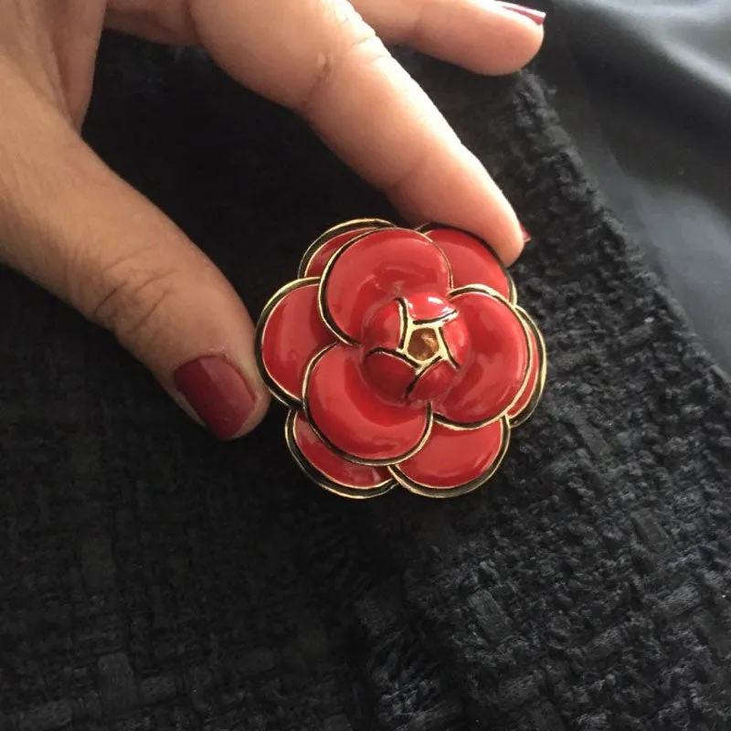 High Quality Luxury Camellia Brooch Big Brand Black White Rose Woman Brooches