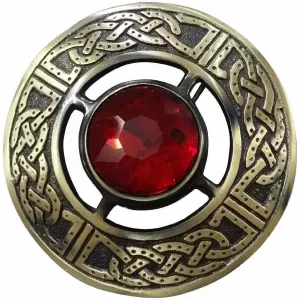 Highland Scottish Celtic Kilt Fly Plaid Brooch Red Stone Antique Finish