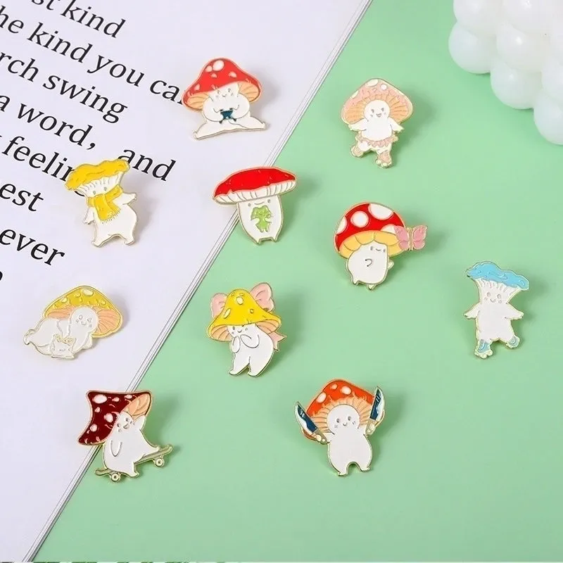 IG Style Cute Pin Cartoon Mushroom Alloy Stoving Varnish Plating Women'S Brooches