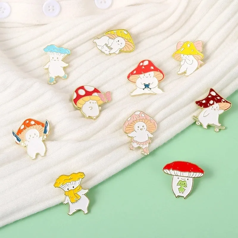 IG Style Cute Pin Cartoon Mushroom Alloy Stoving Varnish Plating Women'S Brooches