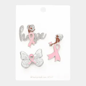 iLLASPARKZ 3PCS - Pink Ribbon Pointed Hope Message Afro Girl Butterfly Lapel Mini Pin Brooches