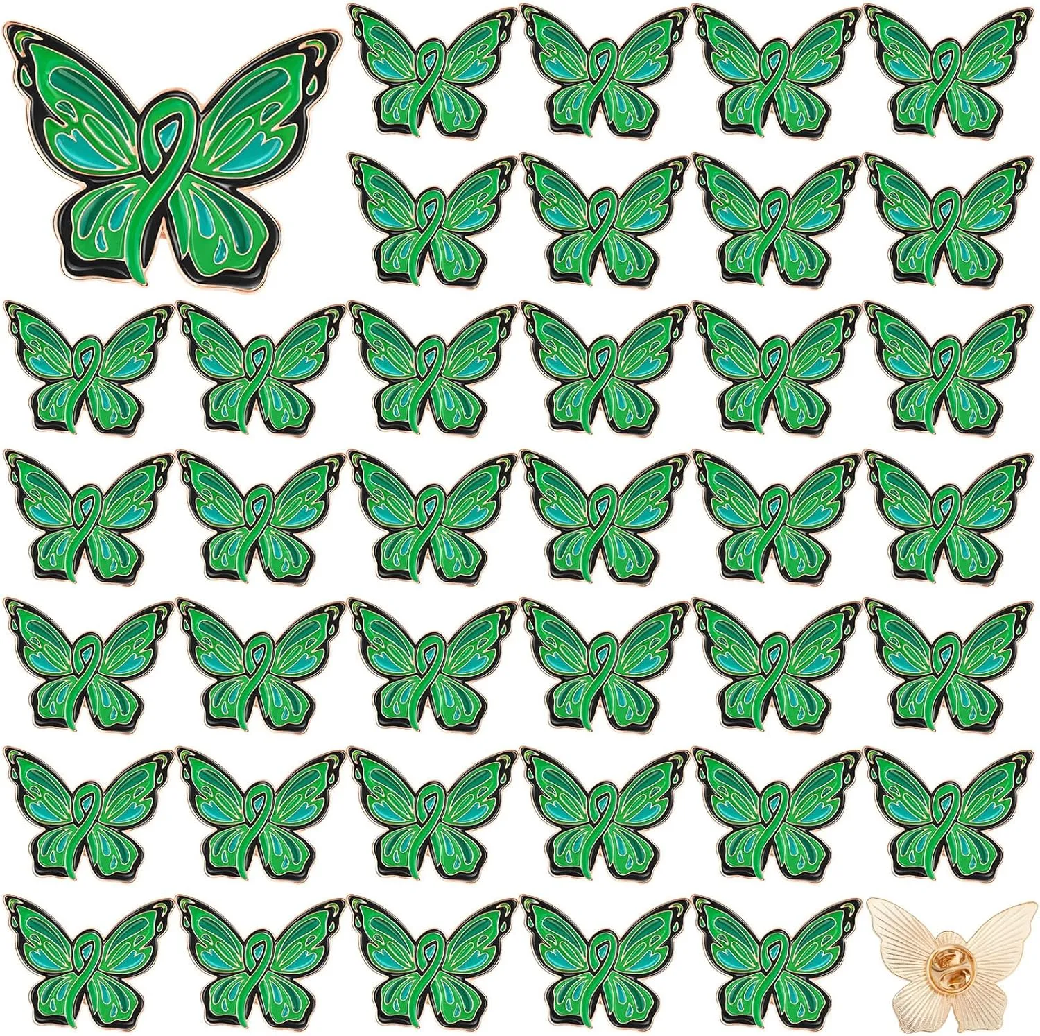 Inbagi 50 Pcs Mental Health Awareness Pins Bulk Green Butterfly Mental Health Month Enamel Pins Prevention Inspiring Lapel Brooch Accessories for Clothing, Shirts, Jackets, Activity Supplies