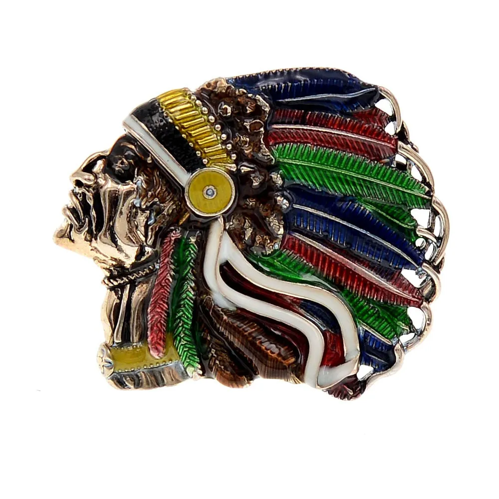 Indian Chief Head Brooch New Design Vintage Fashion Pin Feather Style High Quality Coat Accessories