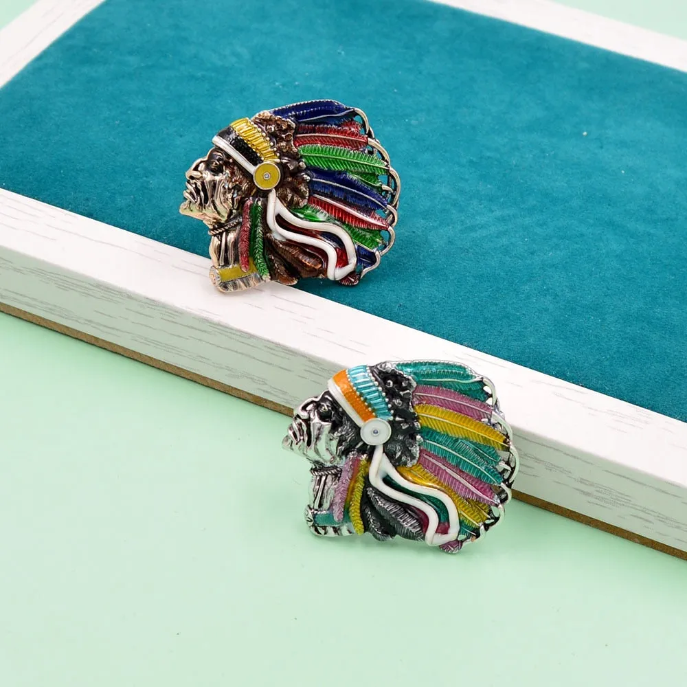 Indian Chief Head Brooch New Design Vintage Fashion Pin Feather Style High Quality Coat Accessories
